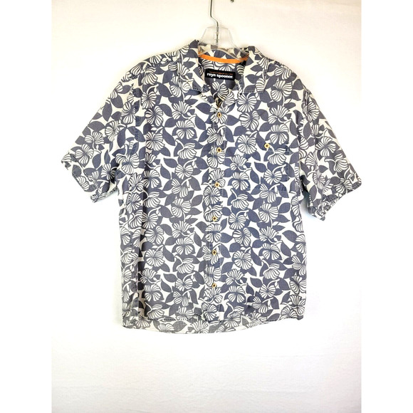 Reyn Spooner Other - Reyn Spooner Mens Hawaiian Linen Blend Button Shirt Size Large Gray 1 Pocket
